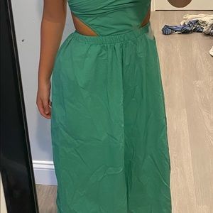 Green strap less midi dress